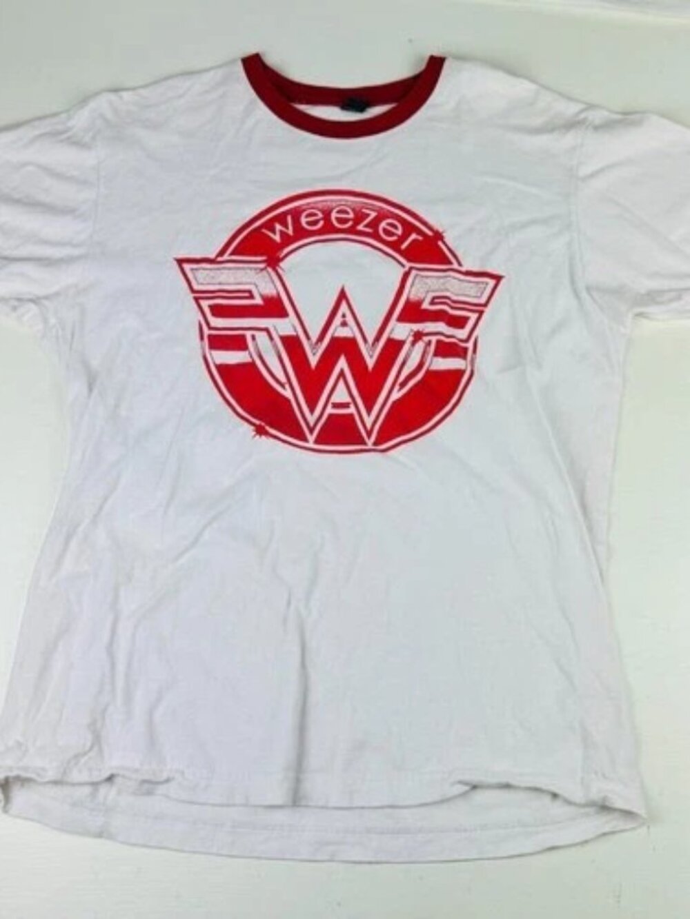 Weezer Ringer T-Shirt Tultex Men's L Red White Vintage Style